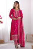 Unique Pink Embroidery Work Chinon Wedding Wear Pant Suit With Dupatta