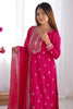 Unique Pink Embroidery Work Chinon Wedding Wear Pant Suit With Dupatta
