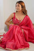 Unique Hot Pink Lace Work Silk Reception Wear Pre-Stitched Saree