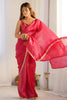 Unique Hot Pink Lace Work Silk Reception Wear Pre-Stitched Saree