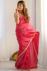 Unique Hot Pink Lace Work Silk Reception Wear Pre-Stitched Saree