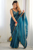 Beautiful Teal Blue Tissue Silk Pre-Stitched Saree With Blouse