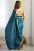 Beautiful Teal Blue Tissue Silk Pre-Stitched Saree With Blouse