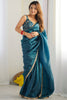 Beautiful Teal Blue Tissue Silk Pre-Stitched Saree With Blouse