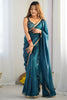 Beautiful Teal Blue Tissue Silk Pre-Stitched Saree With Blouse