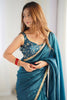 Beautiful Teal Blue Tissue Silk Pre-Stitched Saree With Blouse