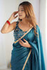 Beautiful Teal Blue Tissue Silk Pre-Stitched Saree With Blouse