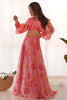 Lovely Pink Floral Print Organza Party Wear Lehenga With Blouse