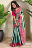 Pretty Teal Blue Zari Weaving Tissue Silk Traditional Saree With Blouse
