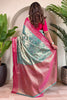 Pretty Teal Blue Zari Weaving Tissue Silk Traditional Saree With Blouse