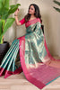 Pretty Teal Blue Zari Weaving Tissue Silk Traditional Saree With Blouse