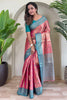 Alluring Pink Zari Weaving Tissue Silk Event Wear Saree With Blouse