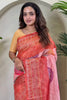 Fantastic Peach Bandhani Printed Tissue Silk Function Wear Saree