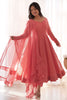 Stunning Peach-Color Lucknowi Embroidery Georgette Anarkali Pant Suit