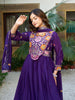 Incredible Purple Sequins Thread Work Georgette Function Wear Gown With Dupatta