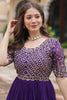 Fabulous Purple Embroidered Georgette Wedding Wear Gown