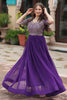 Fabulous Purple Embroidered Georgette Wedding Wear Gown