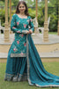 Startling Teal Blue Sequins Chinon Event Wear Palazzo Suit With Dupatta