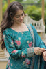 Startling Teal Blue Sequins Chinon Event Wear Palazzo Suit With Dupatta