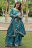 Startling Teal Blue Sequins Chinon Event Wear Palazzo Suit With Dupatta