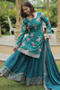 Startling Teal Blue Sequins Chinon Event Wear Palazzo Suit With Dupatta