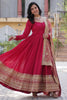Shocking Pink Embroidered Vichitra Silk Wedding Wear Gown With Dupatta