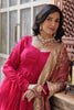 Shocking Pink Embroidered Vichitra Silk Wedding Wear Gown With Dupatta