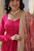 Shocking Pink Embroidered Vichitra Silk Wedding Wear Gown With Dupatta