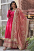Shocking Pink Embroidered Vichitra Silk Wedding Wear Gown With Dupatta