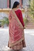 Shocking Pink Embroidered Vichitra Silk Wedding Wear Gown With Dupatta
