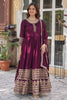 Wonderful Wine Color Silk Event Wear Anarkali Gown With Dupatta