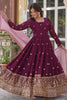 Awesome Wine Color Georgette  Festival Wear Anarkali Gown With Dupatta