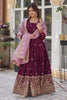 Awesome Wine Color Georgette  Festival Wear Anarkali Gown With Dupatta