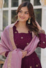 Awesome Wine Color Georgette  Festival Wear Anarkali Gown With Dupatta