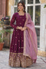 Awesome Wine Color Georgette  Festival Wear Anarkali Gown With Dupatta