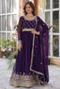 Dazzling Purple Sequins Georgette Reception Wear Gown With Dupatta