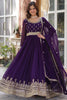 Dazzling Purple Sequins Georgette Reception Wear Gown With Dupatta