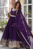 Dazzling Purple Sequins Georgette Reception Wear Gown With Dupatta