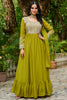 Outstanding Lime Green Beads Work Georgette Mehendi Wear Gown