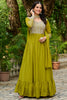 Outstanding Lime Green Beads Work Georgette Mehendi Wear Gown