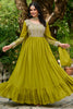 Outstanding Lime Green Beads Work Georgette Mehendi Wear Gown