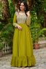 Outstanding Lime Green Beads Work Georgette Mehendi Wear Gown