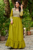 Outstanding Lime Green Beads Work Georgette Mehendi Wear Gown