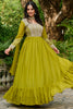 Outstanding Lime Green Beads Work Georgette Mehendi Wear Gown