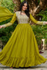 Outstanding Lime Green Beads Work Georgette Mehendi Wear Gown