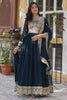 Stunning Teal Blue Embroidered Georgette Function Wear Gown