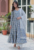 Stunning Grey Floral Printed Cotton Summer Wear Pant Suit With Dupatta