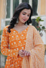 Lovely Orange Floral Printed Cotton Casual Wear Pant Suit With Dupatta