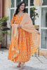 Lovely Orange Floral Printed Cotton Casual Wear Pant Suit With Dupatta