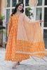 Lovely Orange Floral Printed Cotton Casual Wear Pant Suit With Dupatta